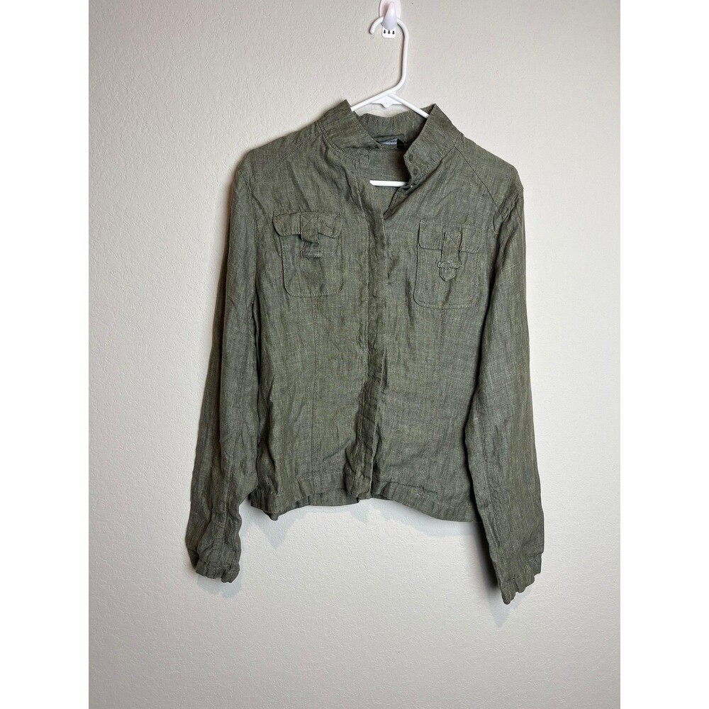 Richard Malcolm Jacket Womens‎ 12 Green 100% Linen Military Button Front Short